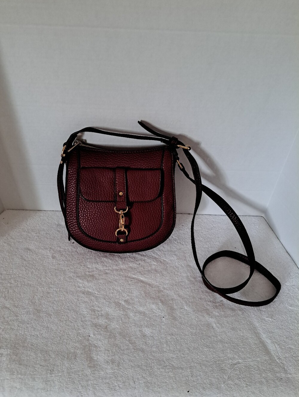 Just Fab Pebbled Burgundy Crossbody Saddle Bag - Women's Shoulder Purse